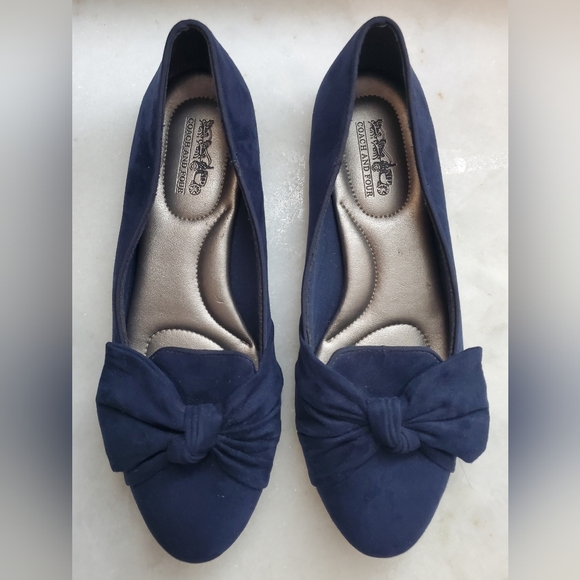 Coach And Four Deep Blue Ballet Flats with Bow Detail - Picture 3 of 7